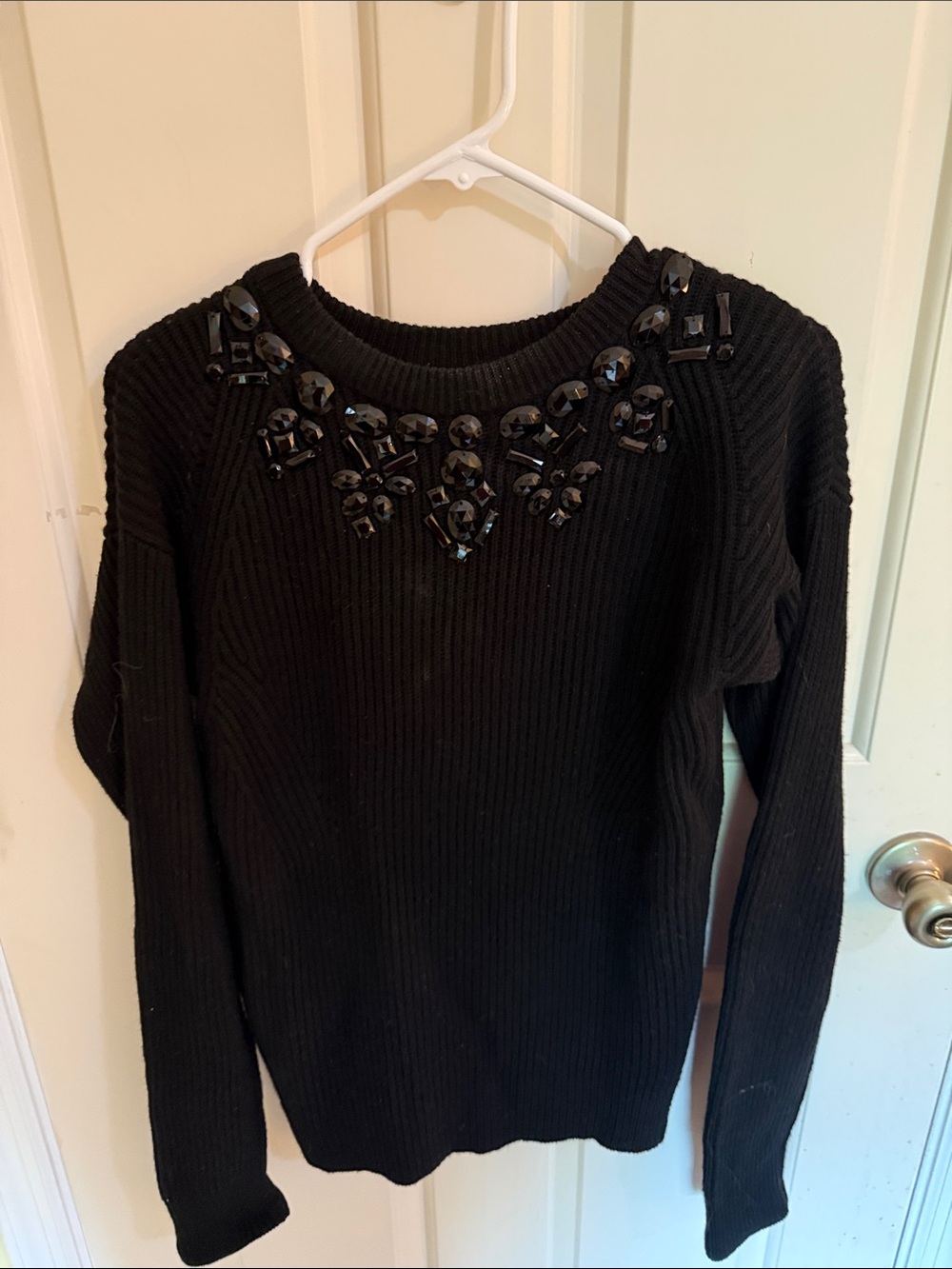 Ann Taylor Black Jeweled Crewneck Sweater